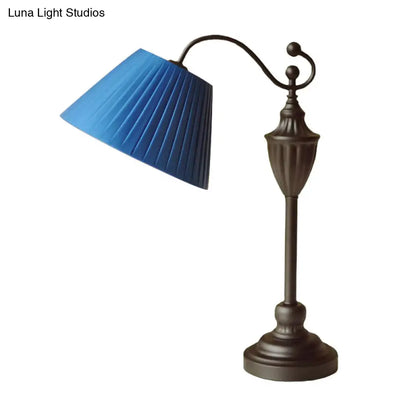Barrel Shaped Study Light with Fabric Shade - White/Blue/Green - Bedroom Task Lighting