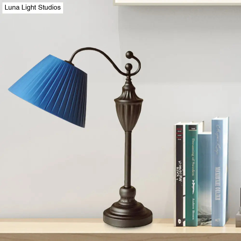 Barrel Shaped Study Light with Fabric Shade - White/Blue/Green - Bedroom Task Lighting