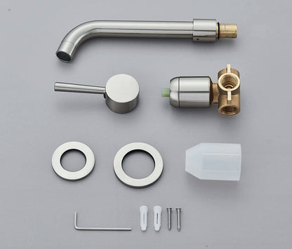 Stainless steel and brass basin faucet wall mounted bathroom kit with brushed brass finish and hot water control handle