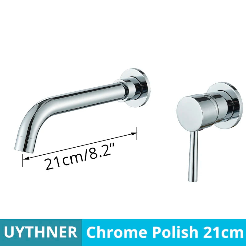 Chrome polished wall mounted basin faucet and handle set 21cm with hot water control and cold hot water function