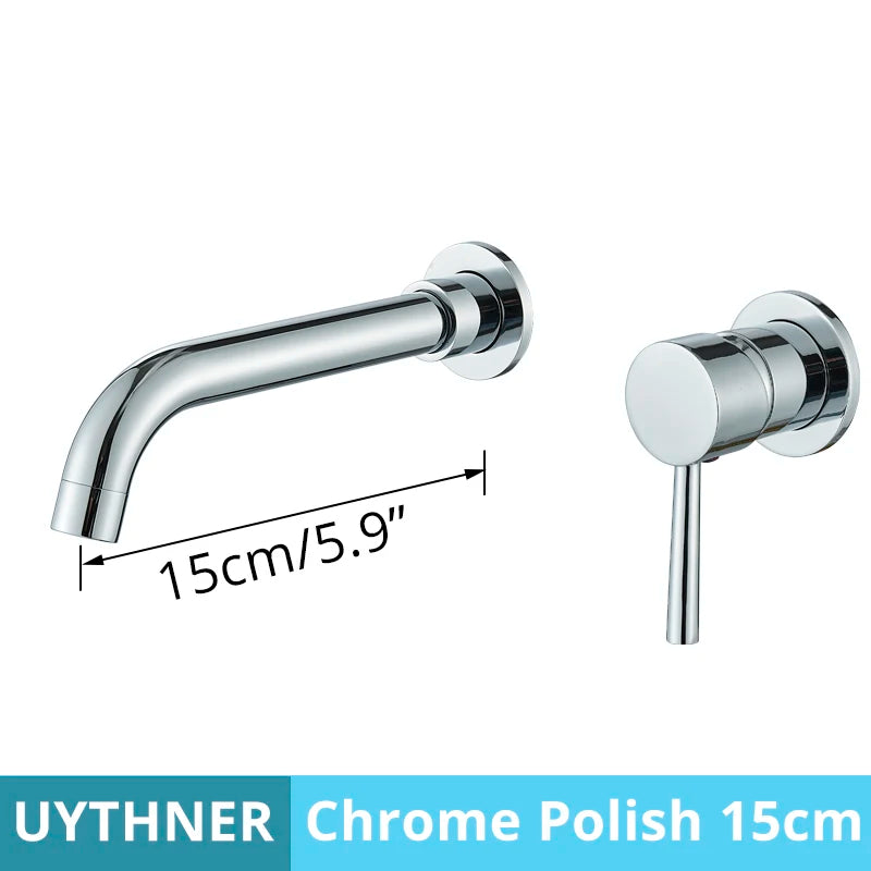 Chrome polish wall mounted basin faucet and handle set 15cm with hot water control and cold hot water feature
