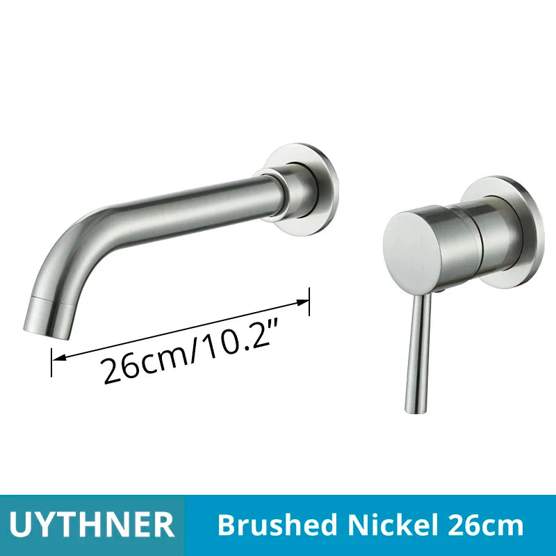 Brushed nickel basin faucet wall mounted bathroom set 26cm with hot water control and cold hot water compatibility