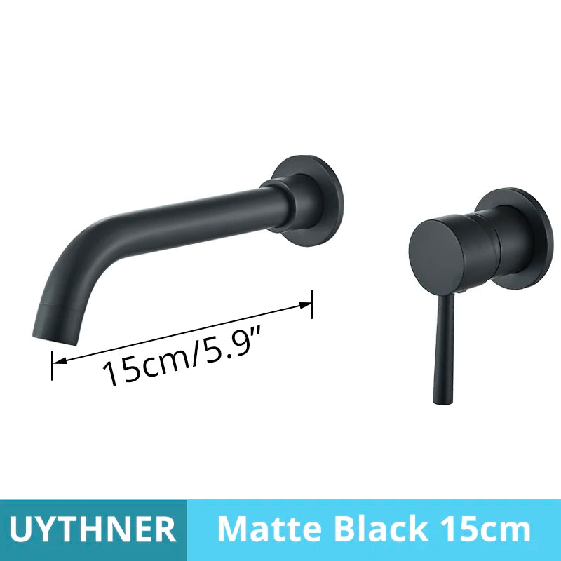 Matte black uythner basin faucet wall mounted bathroom set with 15cm length and hot water control handle