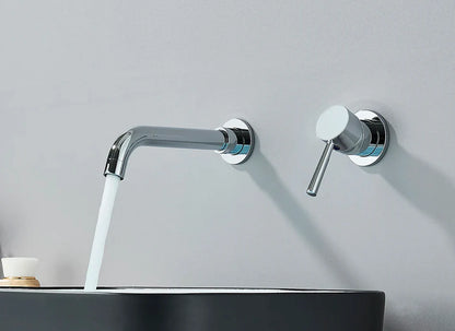 Modern chrome-finished basin faucet wall mounted with sleek curved spout and handle for hot water control and cold hot water use