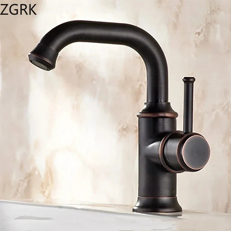 Zgrk single hole bathroom faucet with sleek black matte finish, bronze housing material, cold water mixer tap deck mounted