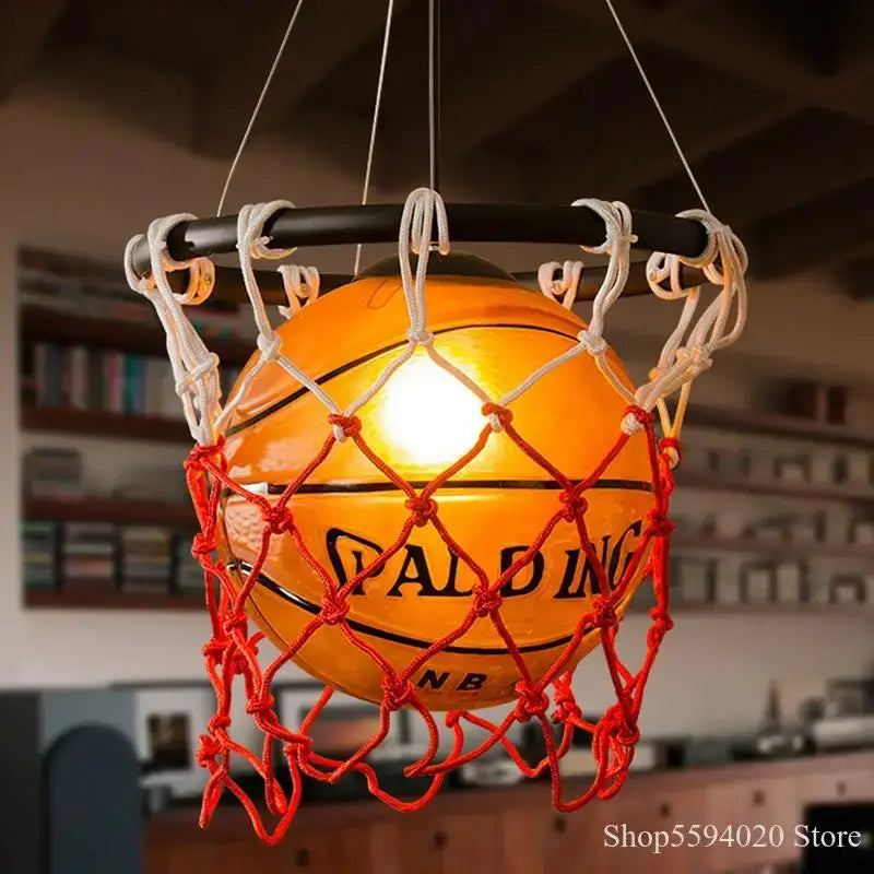 Orange spalding nba basketball pendant light with red and white netting for bedroom and living room decorbites basketball pendant