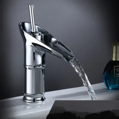 Bathroom faucet antique brass waterfall with chrome finish deck mounted design and metered valve control base