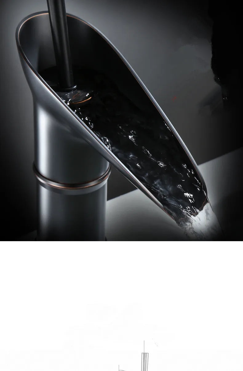 Bathroom faucet antique brass waterfall with metered valve control deck mounted and modern matte black waterfall spout