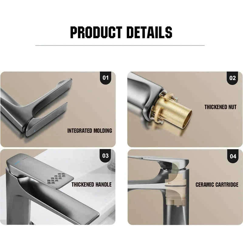 Modern matte black bathroom faucet brass core with integrated molding thickened handle and ceramic cartridge