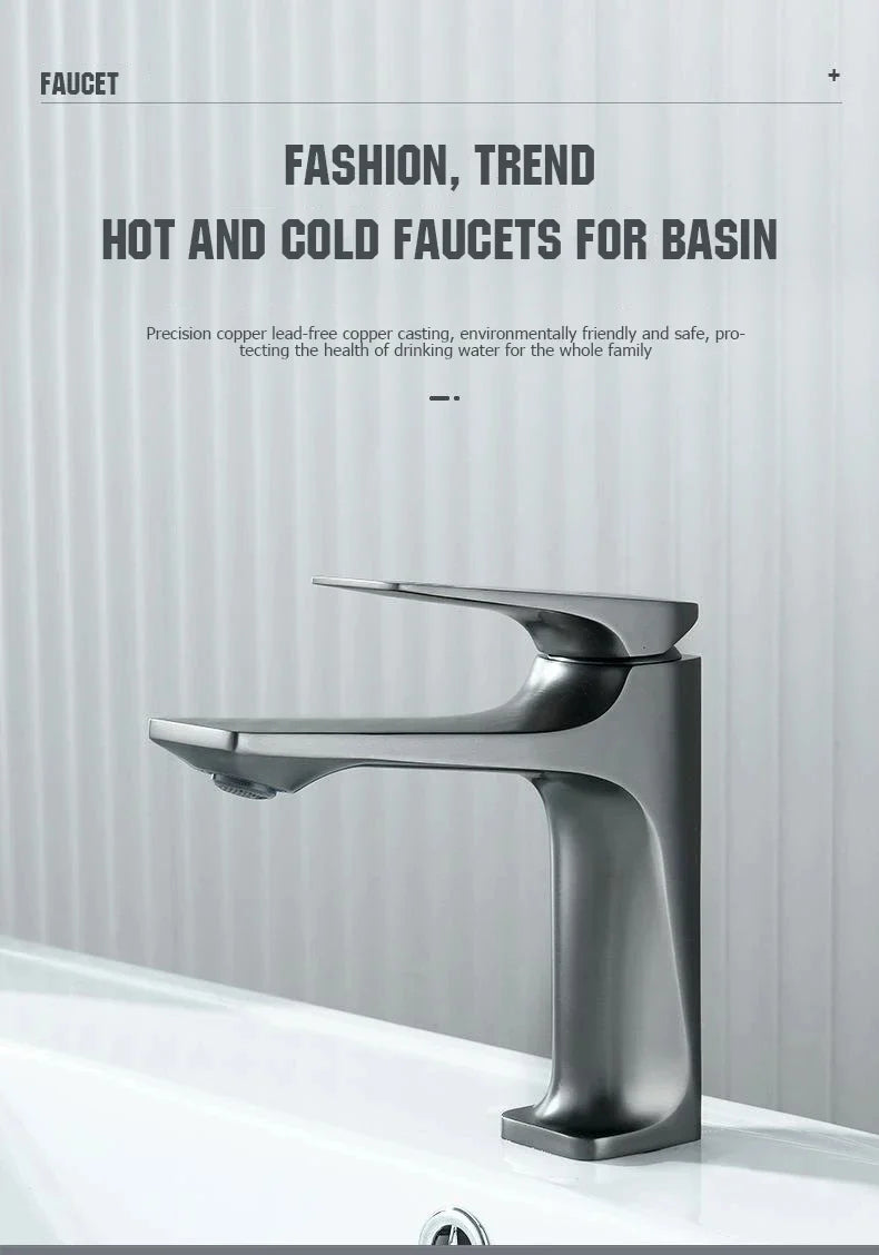 Modern matte-finished chrome bathroom faucet with brass core and single handle featuring a sleek minimalist design