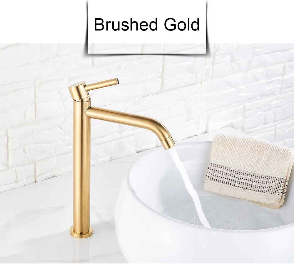 Brushed gold bathroom faucet mixer tap with single-handle and sleek modern design for stylish bathroom use