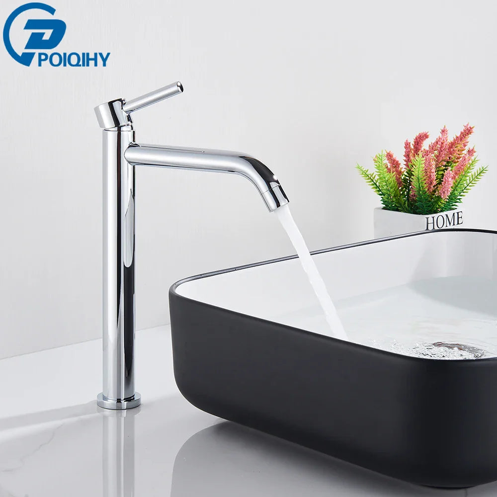 Chrome-finished poiqihy single-handle bathroom faucet with sleek modern design featured in brushed gold mixer tap product