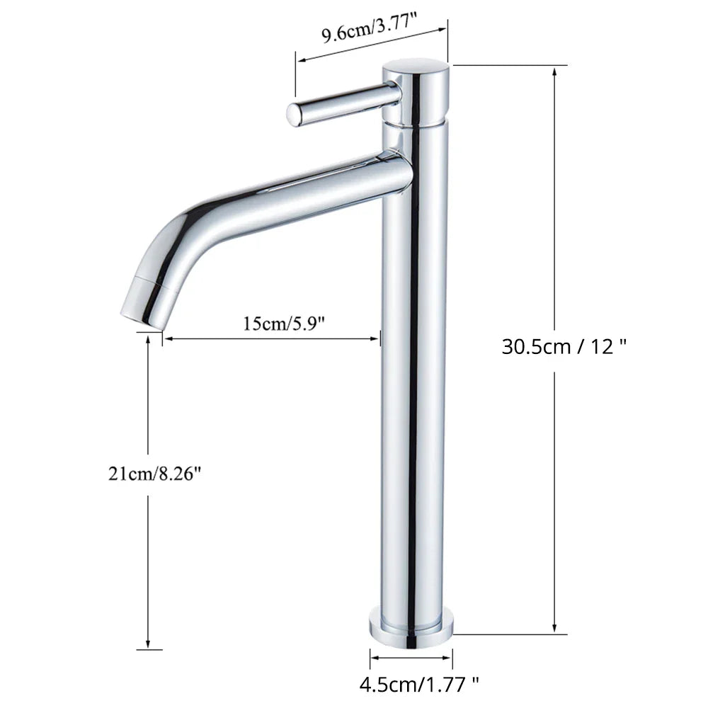 Modern chrome-finished single-handle bathroom faucet with sleek cylindrical body and curved spout for mixer tap use