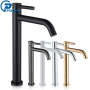 Modern matte black tall bathroom faucet with sleek minimalist design and matching handle for brushed gold mixer tap