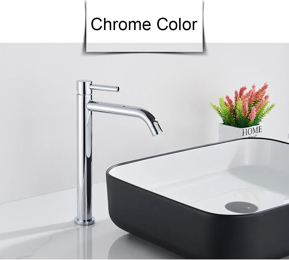 Modern bathroom faucet brushed gold mixer tap with chrome finish and sleek tall single-handle design