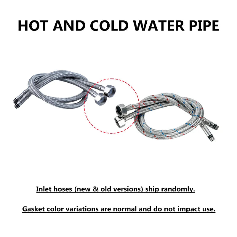Silver braided hot and cold water pipes with metallic threaded connectors for deck-mounted stainless steel bathroom faucet mixer tap