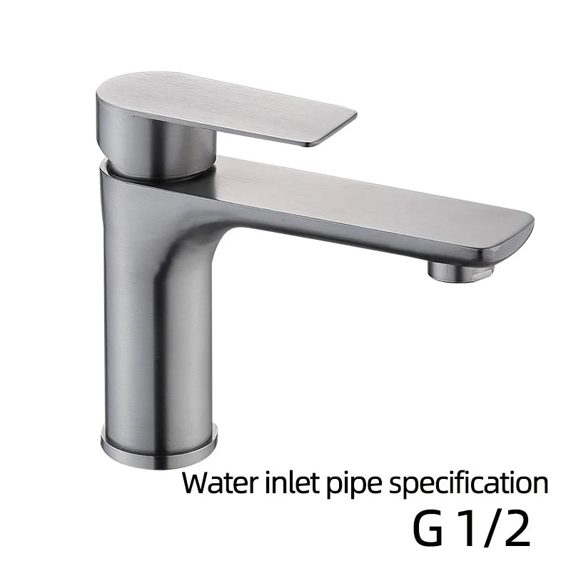 Modern brushed stainless steel bathroom faucet mixer tap with single handle and deck-mounted installation design