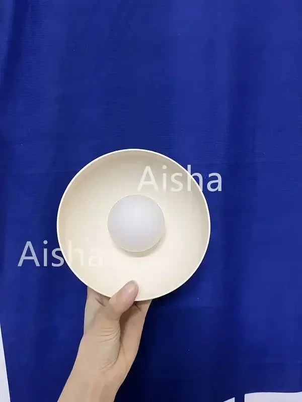 A white ceramic bowl with a matching sphere beside a bauhaus black and white metal wall lamp led sconce