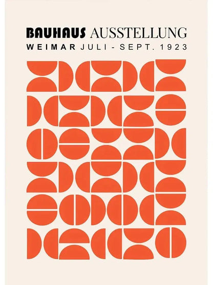 DecorBites™ black and white minimalist bauhaus canvas print with bold orange semicircles on a cream background