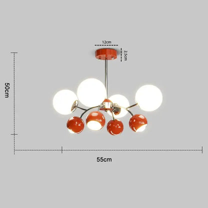 Bauhaus chrome orange and white lasha pendant light with six glass shades for dining room lighting