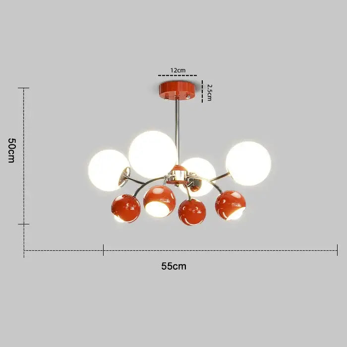 Bauhaus chrome orange and white lasha pendant light with six glass shades for dining room lighting