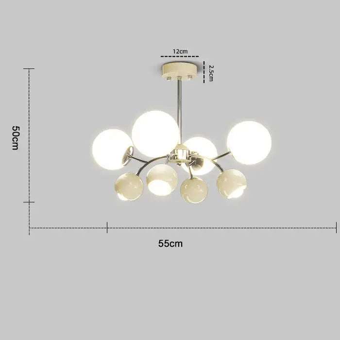 Modern bauhaus chrome orange and white lasha pendant light with sleek metallic frame and frosted glass globe shades for dining room
