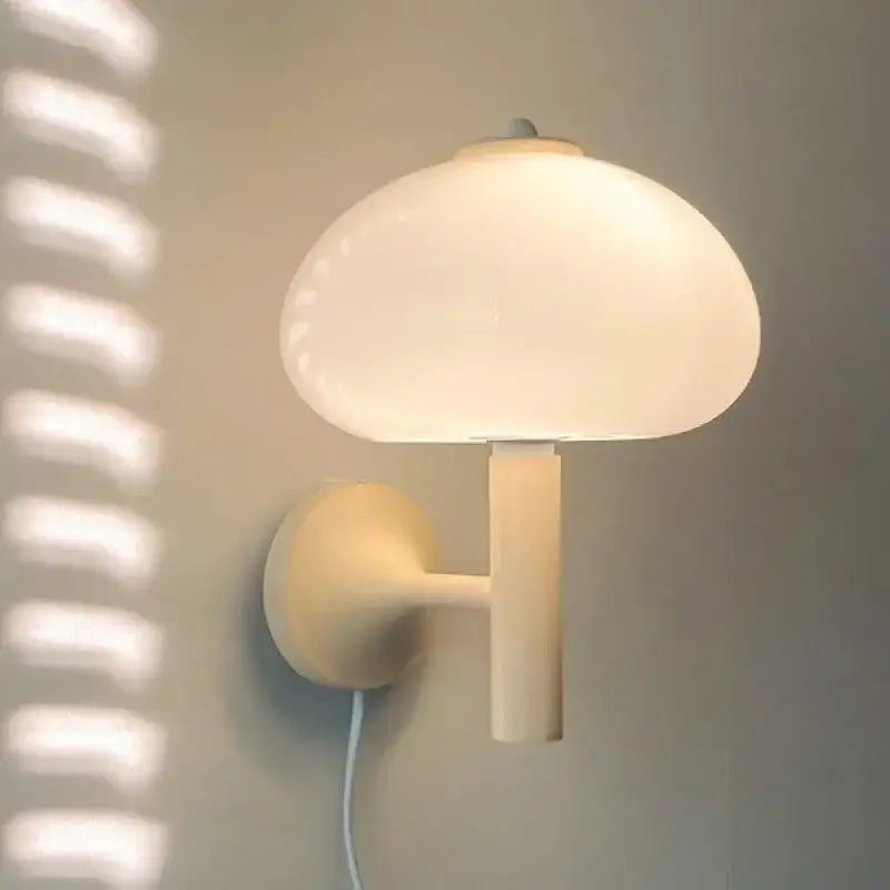 Bauhaus cream mushroom glass wall light with frosted shade and minimalist metal base for bedroom decorbites cream mushroom