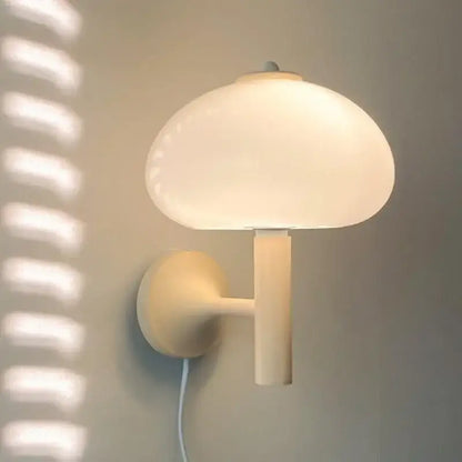 Bauhaus cream mushroom glass wall light with frosted shade and minimalist metal base for bedroom decorbites cream mushroom