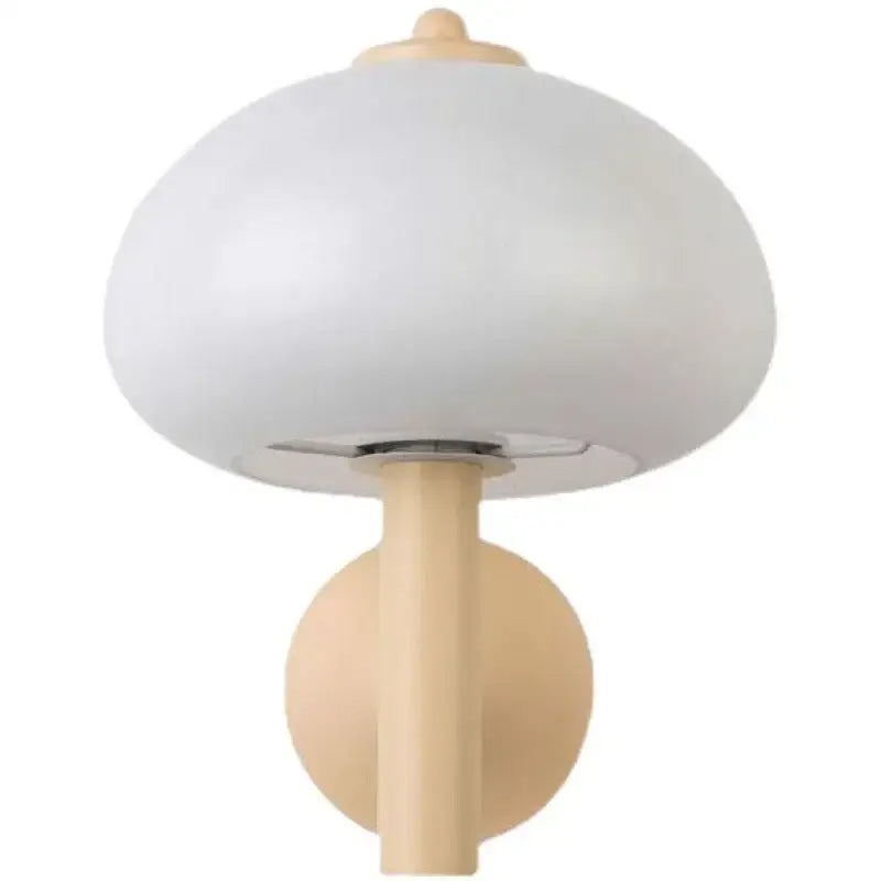 Minimalist bauhaus cream mushroom glass wall light with frosted shade and wooden stem for bedroom decorbites cream mushroom