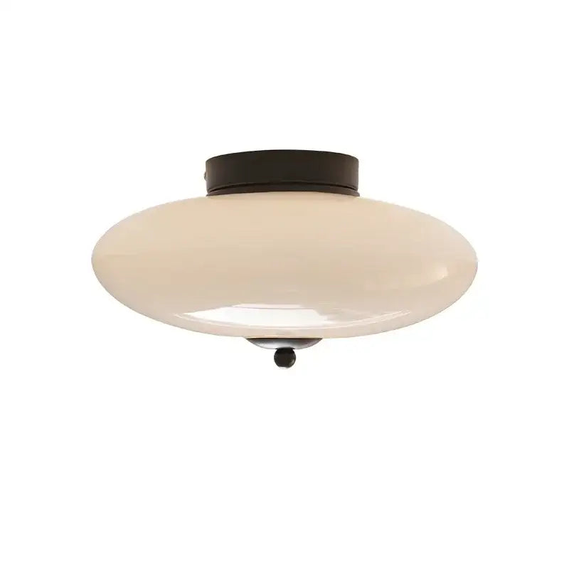 Cream white glass ceiling lamp with frosted glass and dark bronze metal base for dining room decorbites cream white