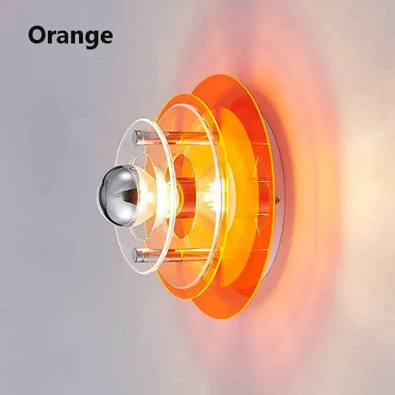 Orange translucent acrylic wall sconces with concentric rings and polished chrome bulb for decorbites led wall lighting