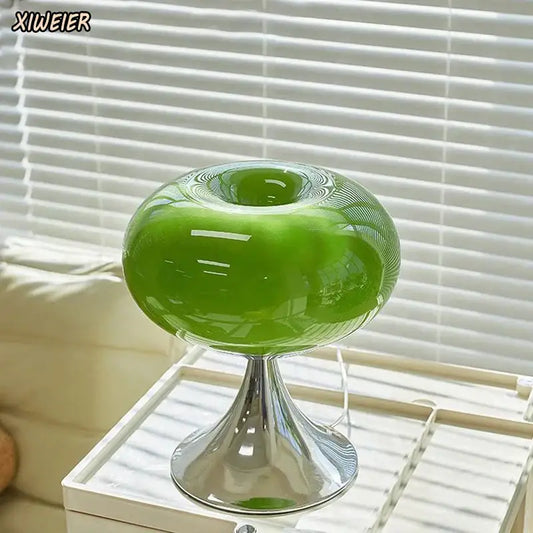 Bauhaus green glass table lamp with vibrant green decorbites glass and polished chrome base for modern living room decor