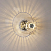 Clear glass bauhaus led wall sconces with metallic base and ridged design for aisle lighting