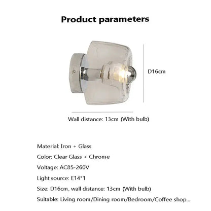 Clear glass wall sconces with chrome iron base featuring ridged bauhaus led wall design for aisle lighting