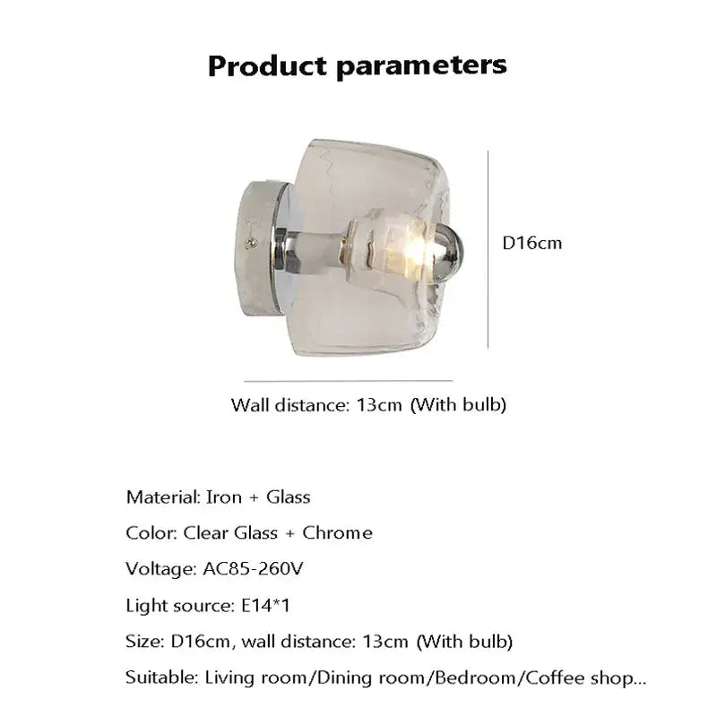 Clear glass wall sconces with chrome iron base featuring ridged bauhaus led wall design for aisle lighting