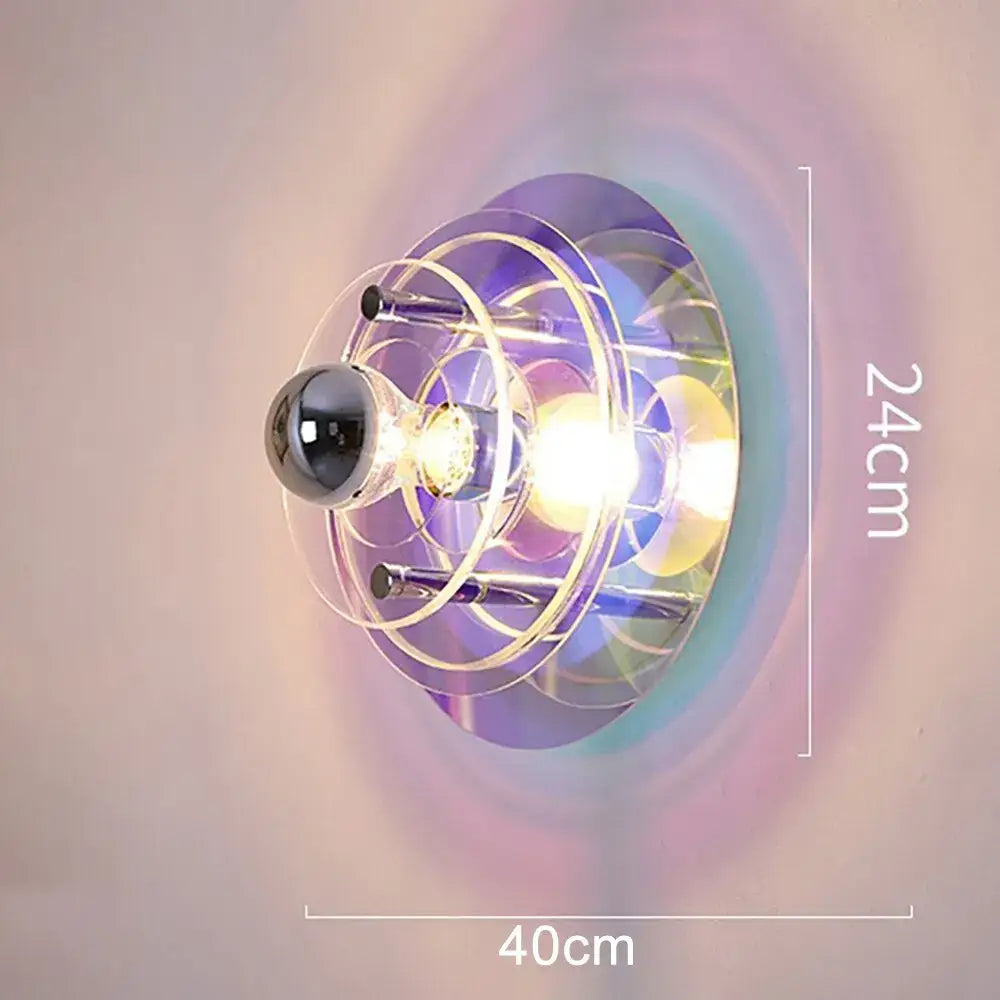 Bauhaus modern acrylic ufo led wall lamp with transparent globe and metallic rings for living room decorbites led wall lamp