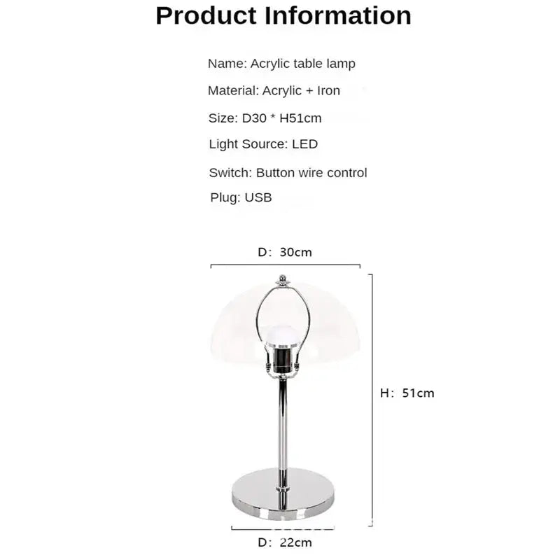Bauhaus mushroom table lamp with a translucent blue dome shade and chrome iron base for bedroom night light