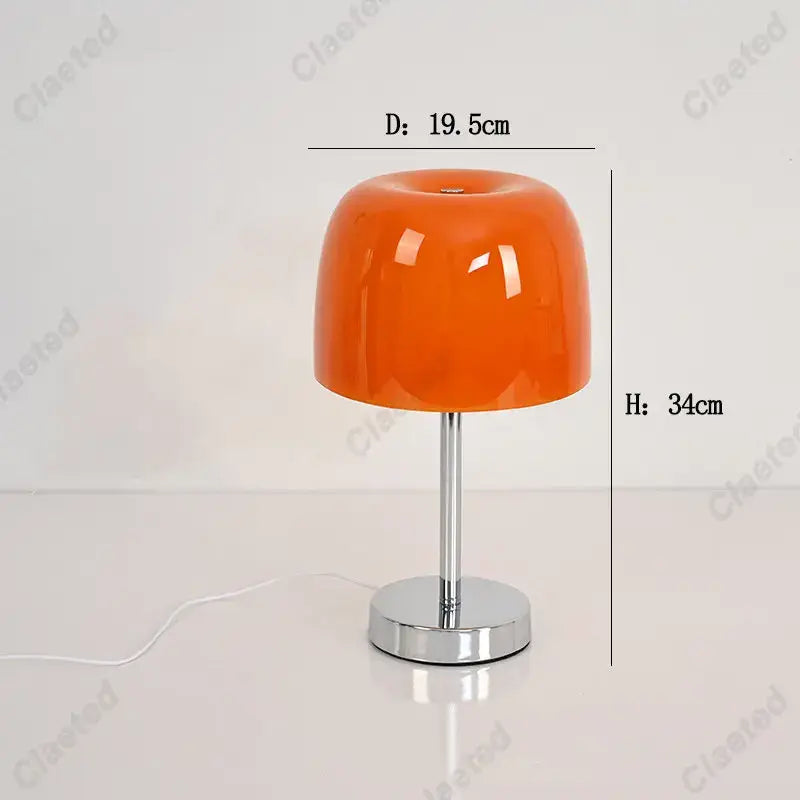 Bauhaus orange glass retro table lamp with vibrant orange glossy shade and sleek chrome base for bedroom lighting