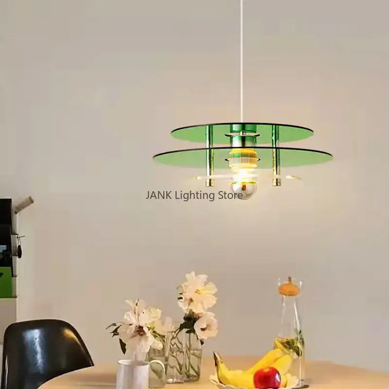 Green glass tiered bauhaus ph ufo pendant acrylic chandelier with metallic accents for dining room lighting
