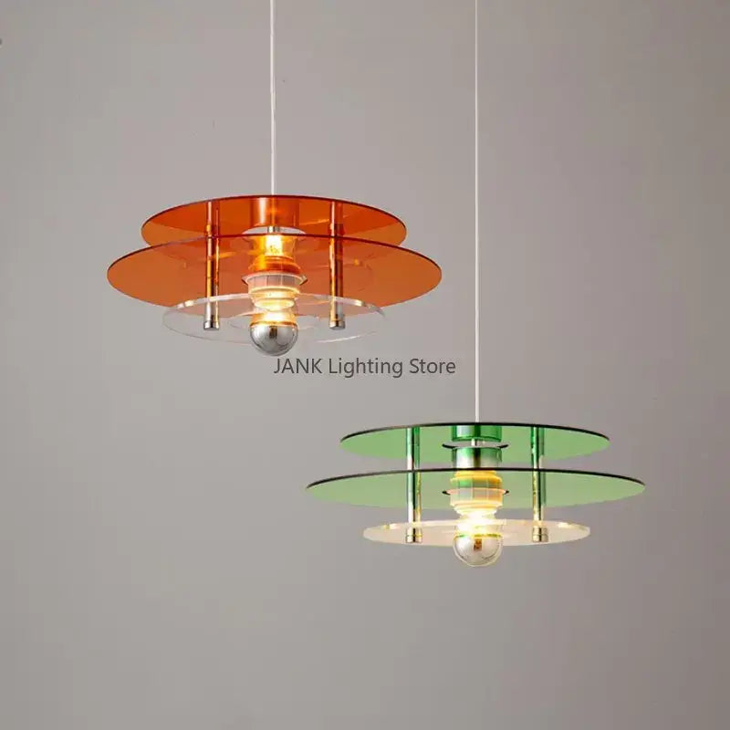Orange and green tiered bauhaus ph ufo pendant acrylic chandelier with metallic accents for dining room lighting