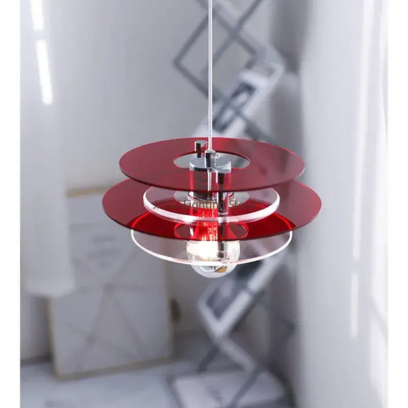 Red acrylic disc bauhaus ph ufo pendant acrylic chandelier with chrome accents for dining room lighting