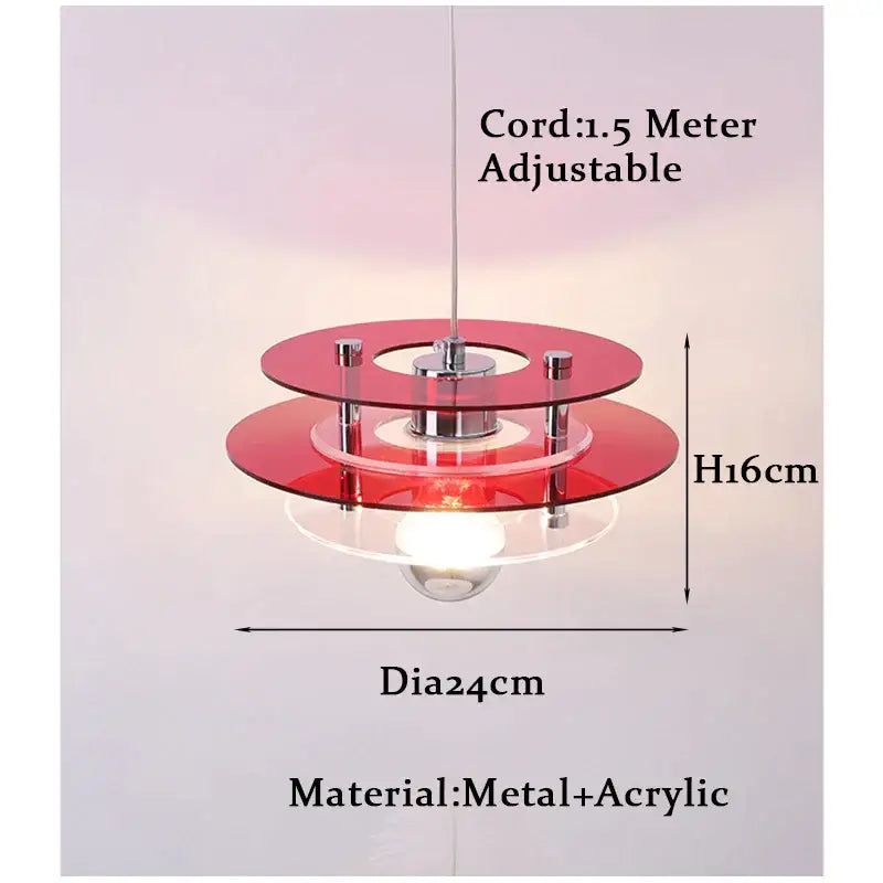 Red acrylic and metal bauhaus ph ufo pendant acrylic chandelier with 1.5m adjustable cord for dining room lighting