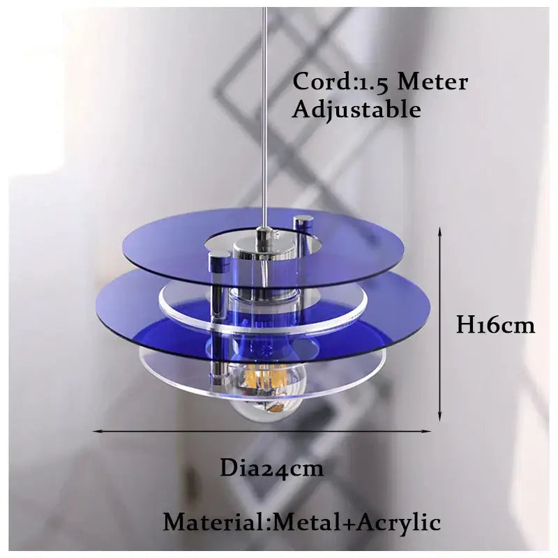 Blue acrylic tiered pendant acrylic chandelier with chrome metal accents for dining room bauhaus ph ufo design