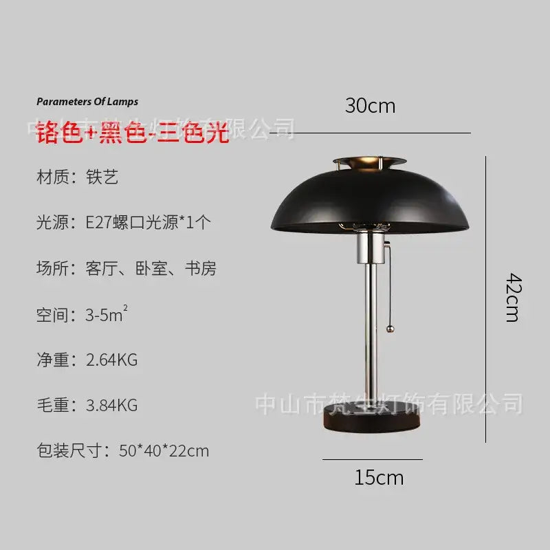Black matte dome table lamp with polished chrome base featuring e27 bulb socket for bauhaus led table use