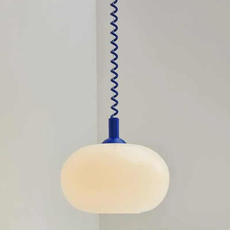 Blue spiral bauhaus glass pendant light with frosted oval glass shade for dining room chandelier lighting