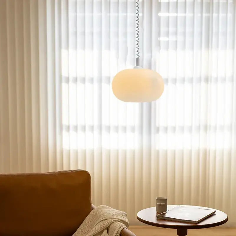 Bauhaus glass pendant light with white and yellow frosted glass and flexible metal chain for dining room lighting