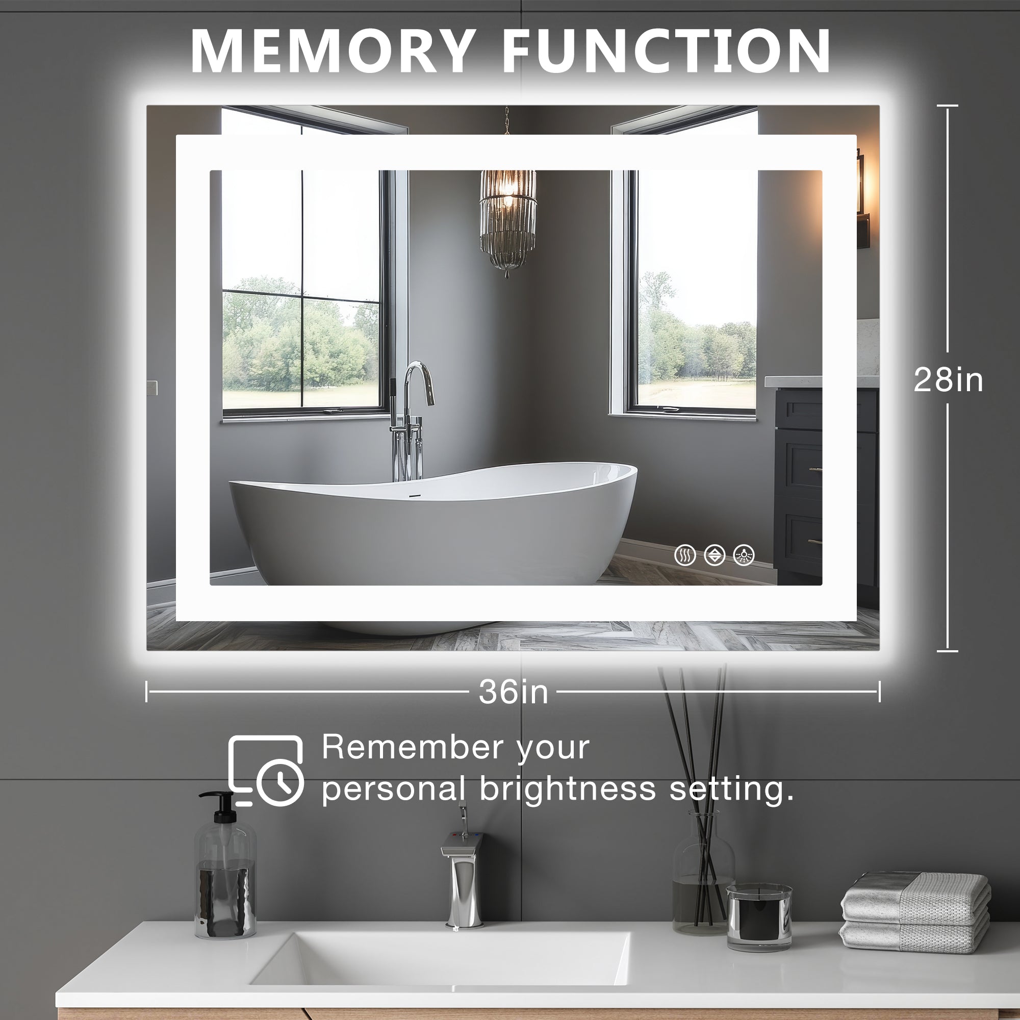 Espejo de baño LED antiempañante con fuente de luz dual y tres modos de iluminación