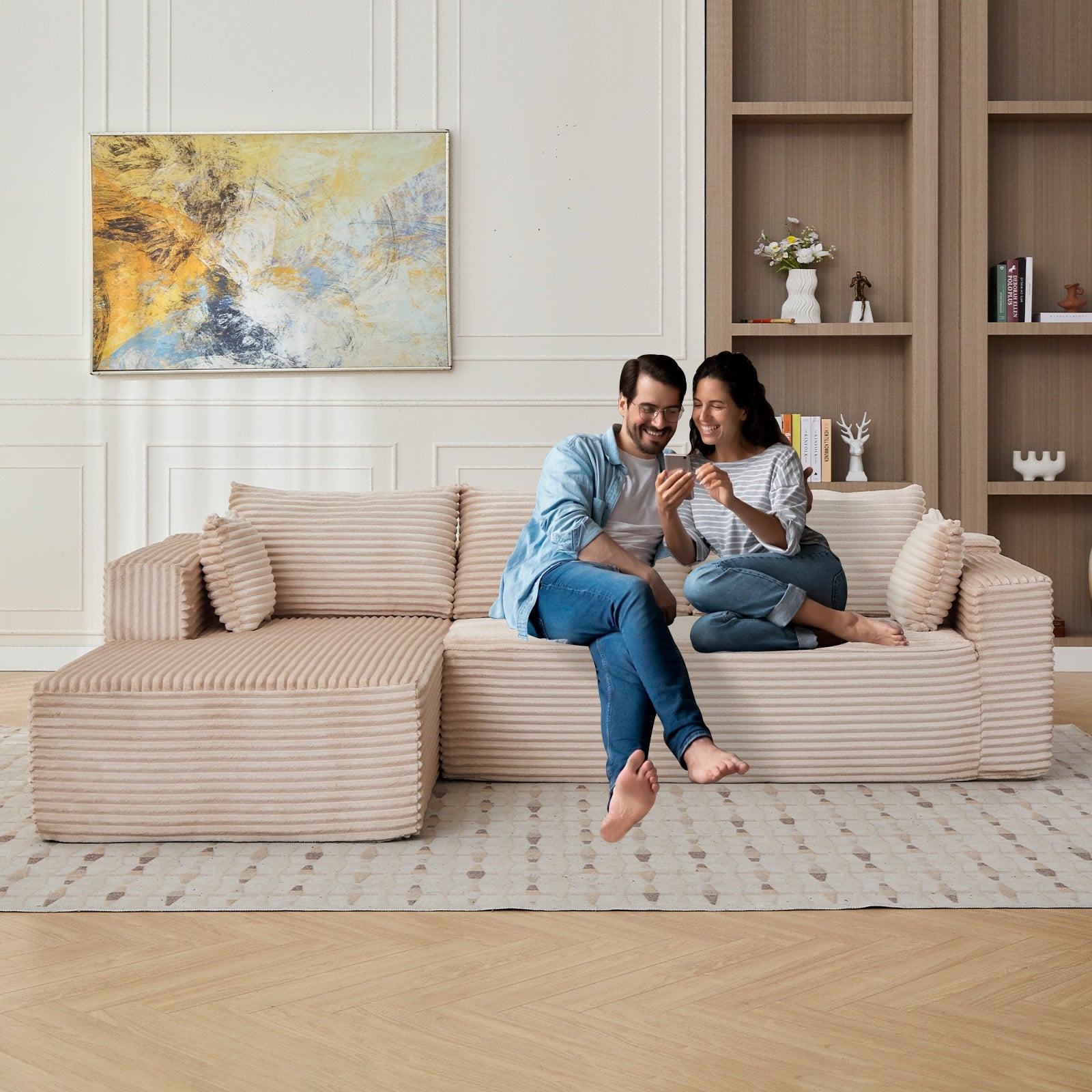 Sofá Cama de Compresión en Forma de L, Sofá Seccional Convertible con Soporte de Respaldo en Almohadas - Chaise Longue de Piso Plegable, Futón Dormitorio de Tela de Corduroy para Sala de Estar, Dormitorio, Sala de Juegos SIN TEMU