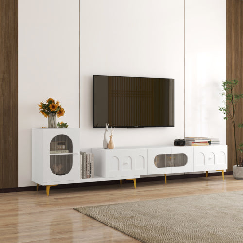 Soporte de TV Extensible en Madera para Pantalla Rectangular, Centro de Entretenimiento, Consola de TV para Medios en Sala de Estar o Dormitorio