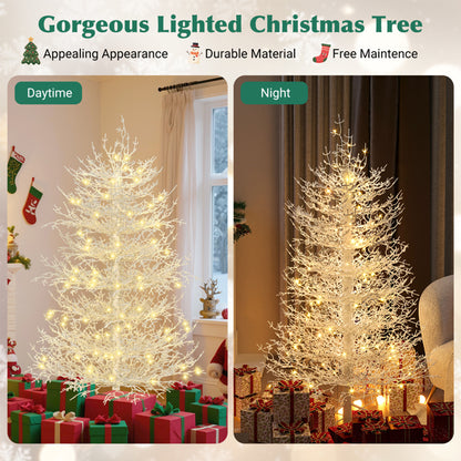 4FT Pre-lit Aspen Fir Artificial Christmas Tree, Hinged Xmas Tree 280 Snow Flocked Branch Tips, 230 Warm White LED Lights, Holiday Coral Christmas Tree For Home Party